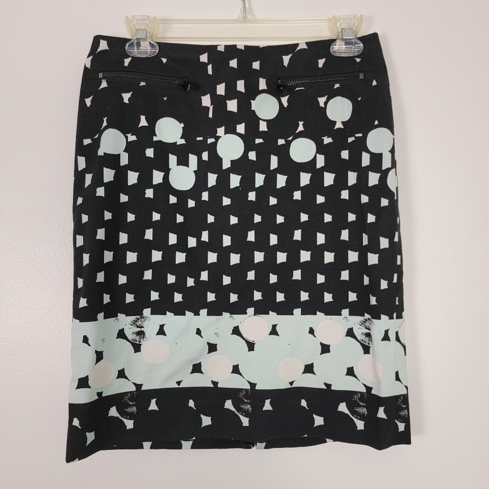 Per Se Black White & Mint Straight Skirt Geometric Wearable Art 4 Lined